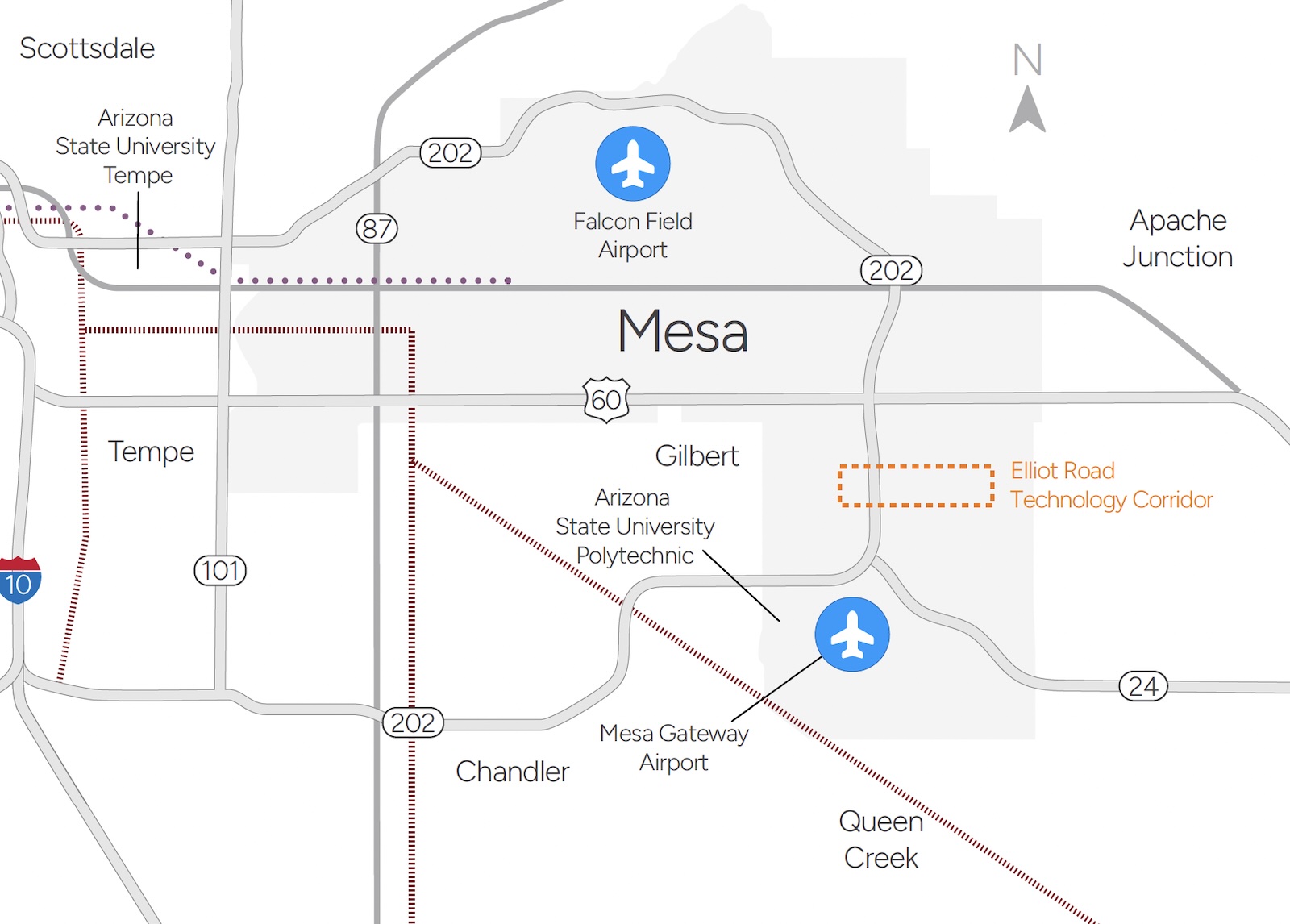 Select Mesa Elliot Road Technology Corridor Map